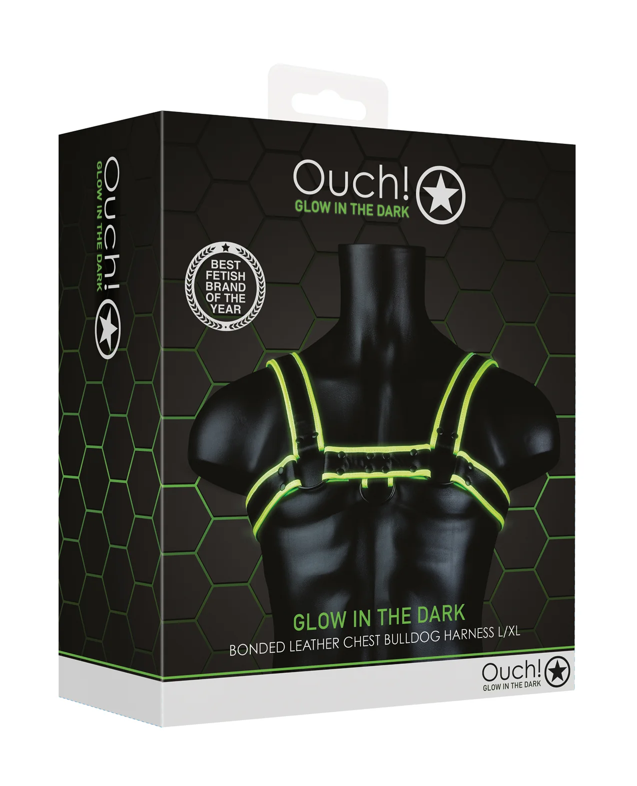 Shots Ouch Chest Bulldog Harness - Glow in the Dark L/XL