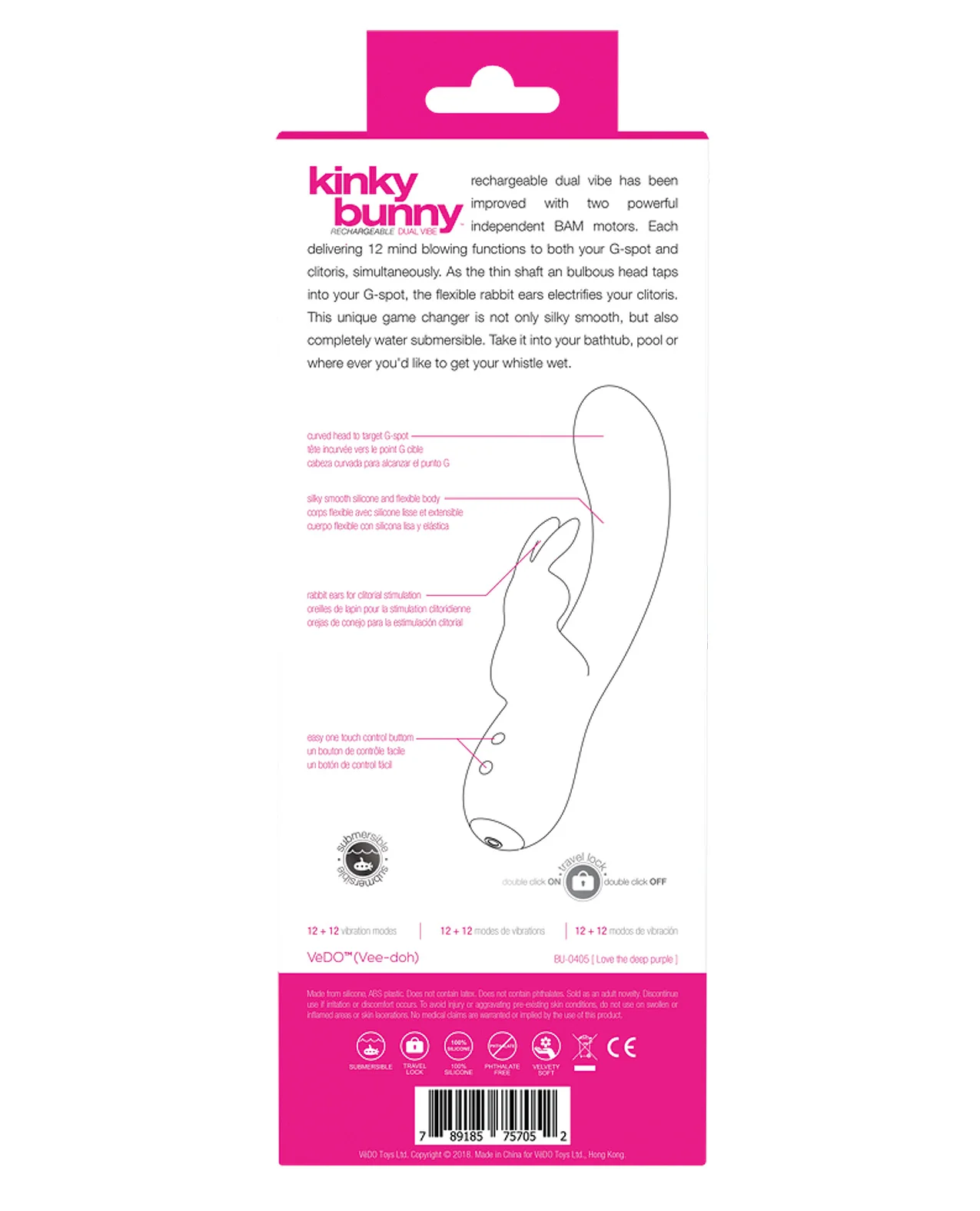 VeDO Kinky Bunny Plus Rechargeable Dual Vibe - Foxy Pink - Image 2