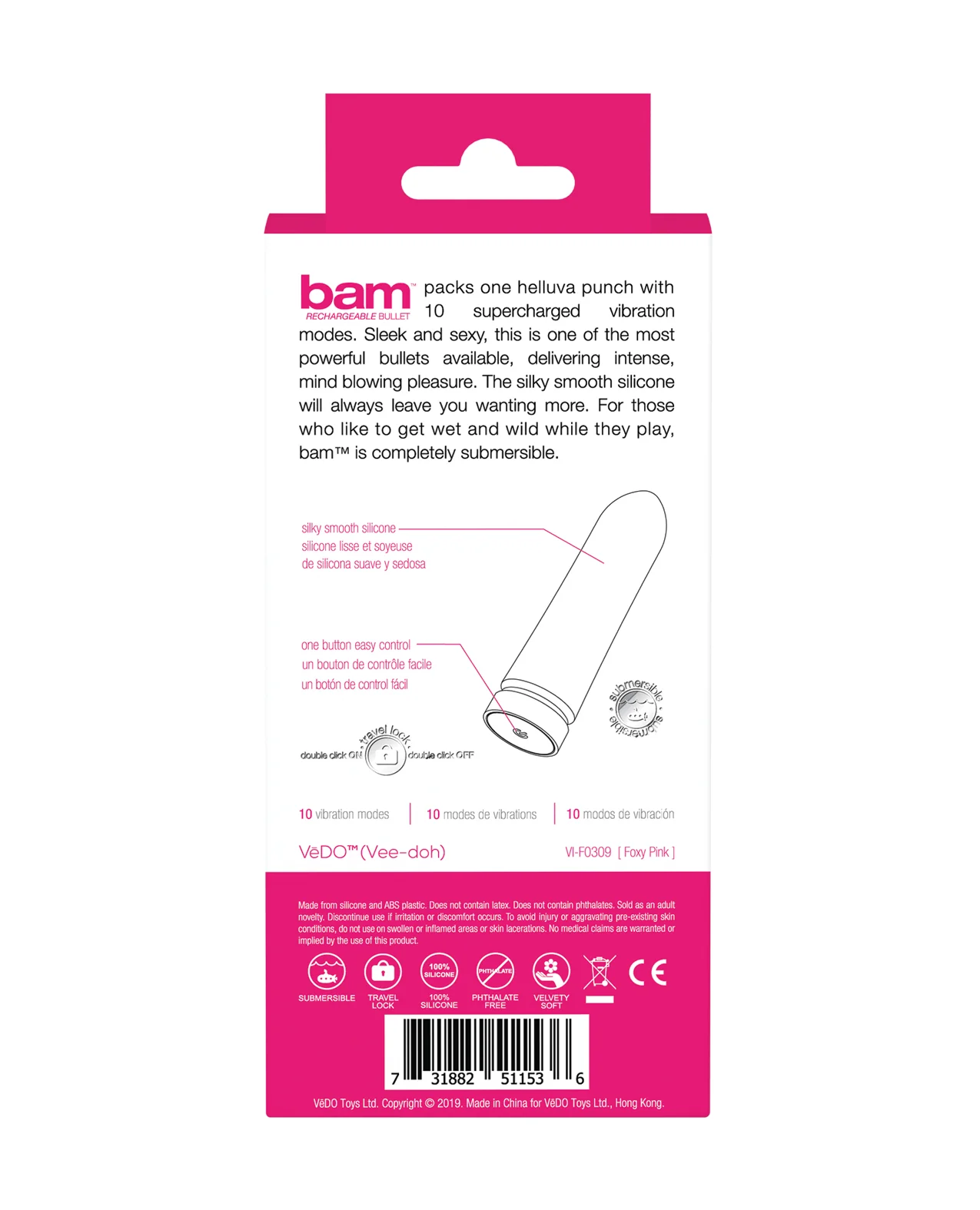 VeDO Bam Rechargeable Bullet - Foxy Pink - Image 3