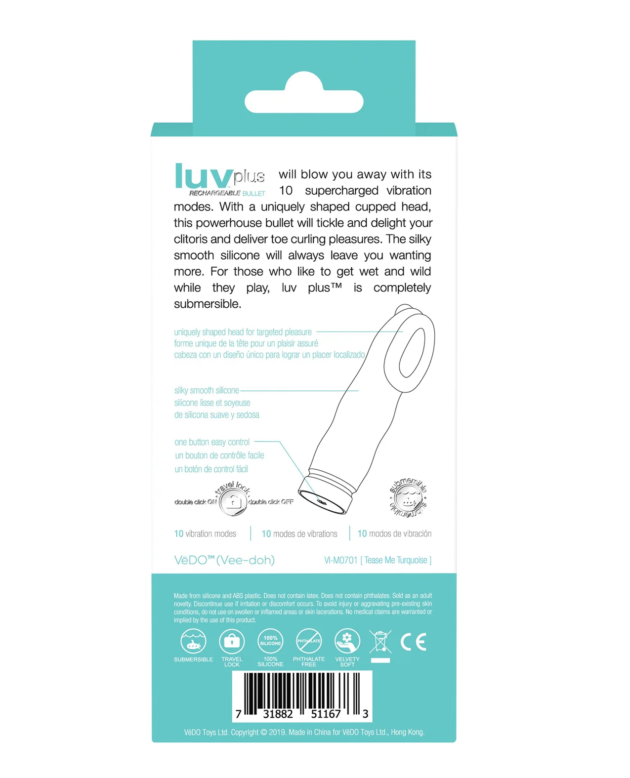 VeDO Luv Plus Rechargeable Vibe - Tease Me Turquoise - Image 3