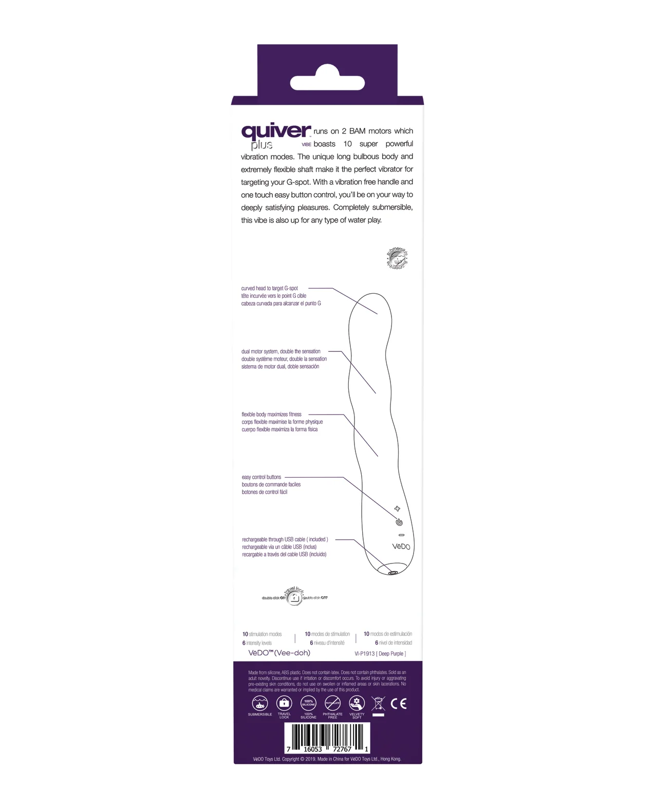 VeDO Quiver Plus Rechargeable Vibe - Deep Purple - Image 2