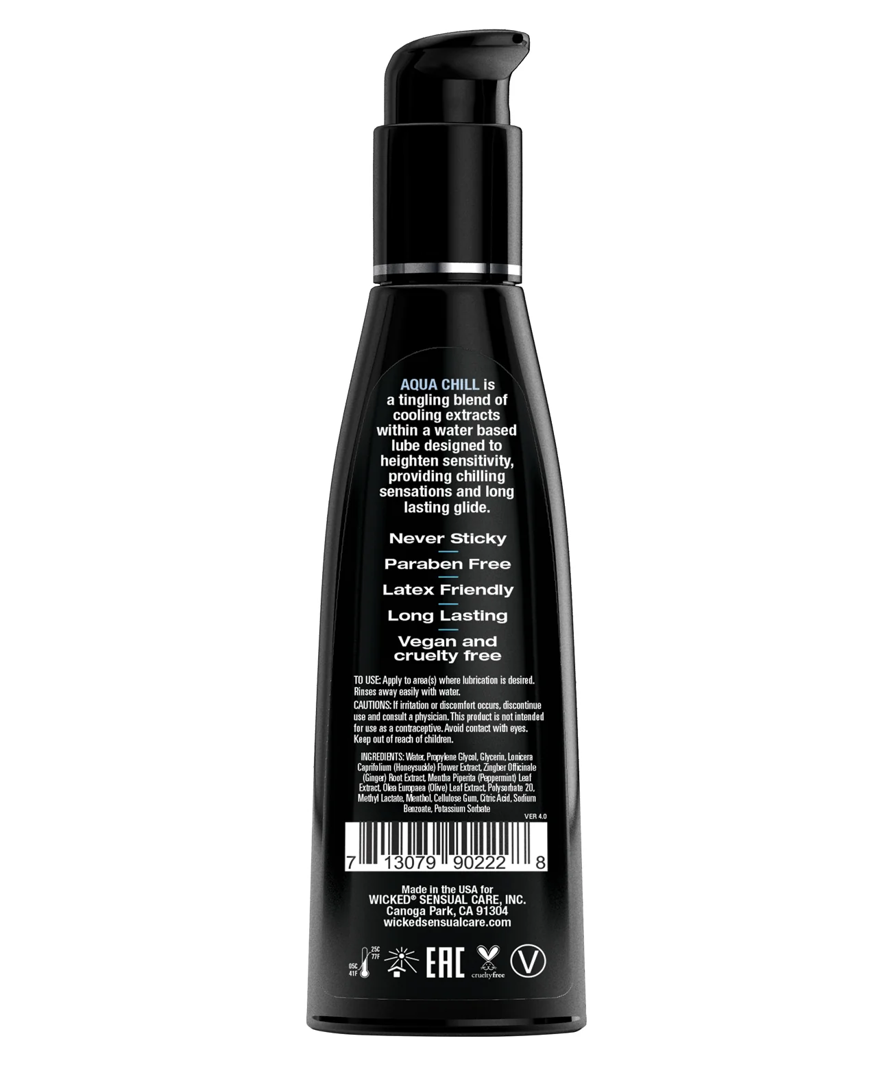 Wicked Sensual Care Aqua Chill Water Based Cooling Lubricant - 4 oz - Image 2