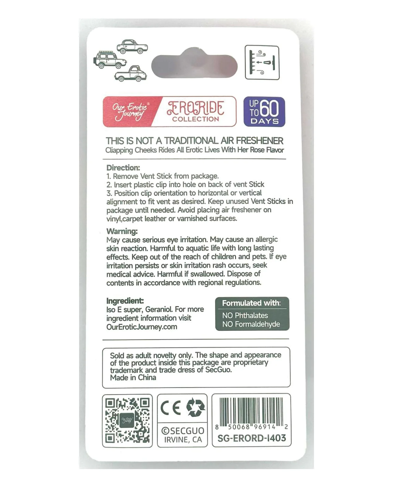 EroRide Clapping Cheeks Pheromone Infused Air Freshener - Rose - Image 2