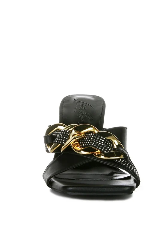 Evelane Metallic Chain Heeled Diamante Sandals - Image 4