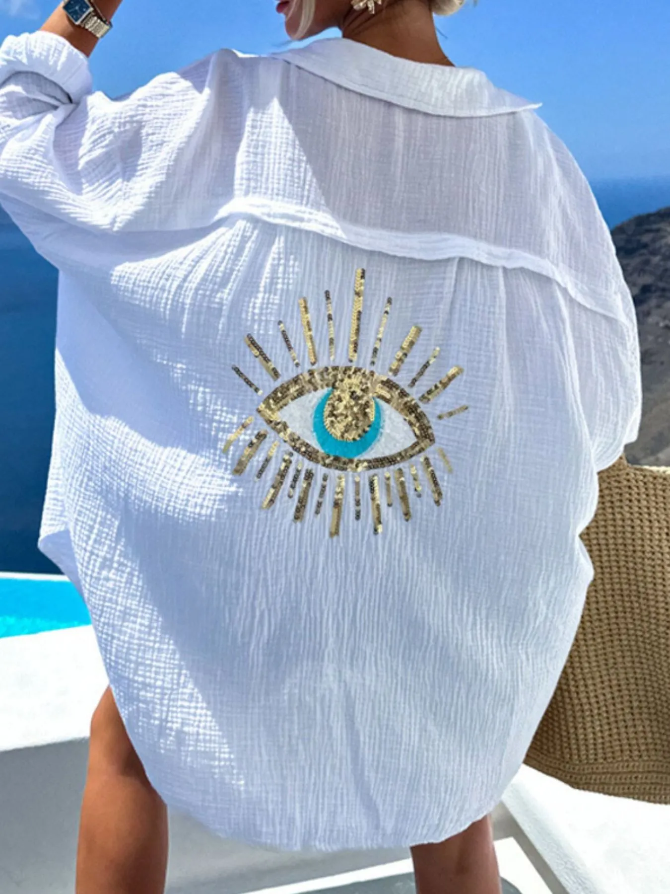 Evil Eye Embroidered Oversized Shirt