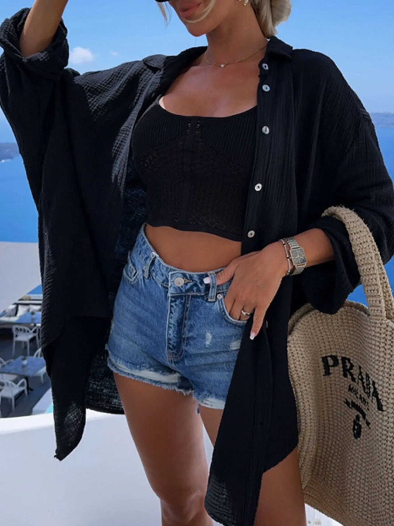 Evil Eye Embroidered Oversized Shirt - Image 8