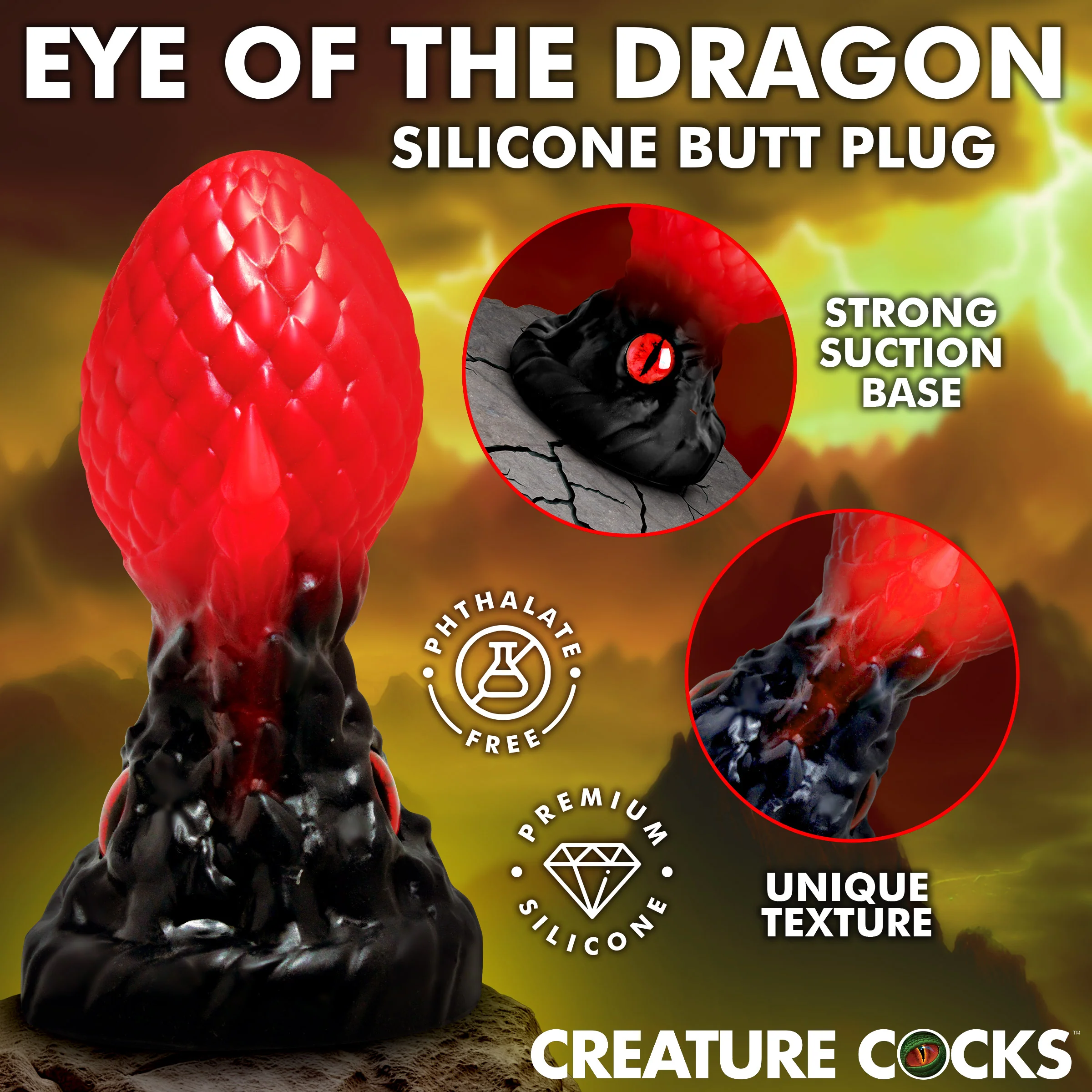 Eye Of The Dragon Silicone Butt Plug - Red - Image 3