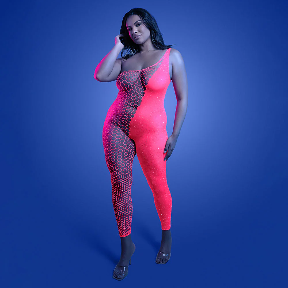 Fantasy Lingerie Glow Hyperdrive UV Reactive Rhinestone Bodystocking Queen Size - Image 2