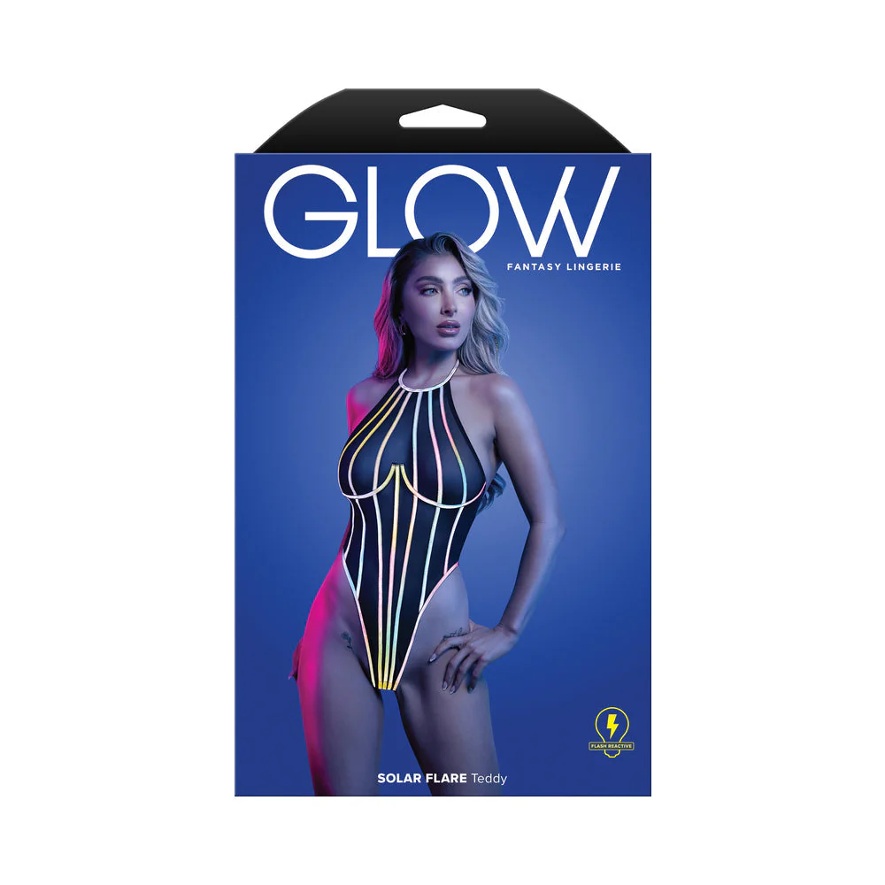 Fantasy Lingerie Glow Solar Flare Halter Tie Teddy with Underwire S/M