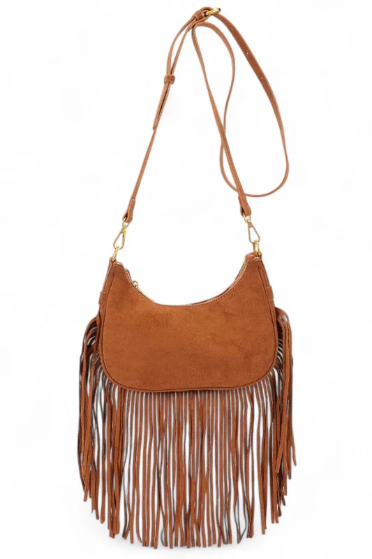Faux Suede Fringe Boho Crossbody Bag - Image 6
