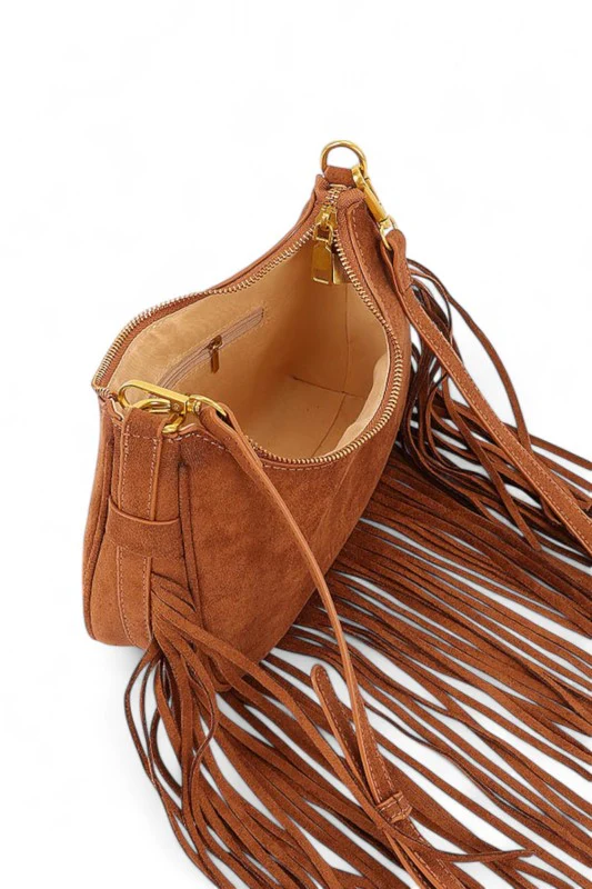 Faux Suede Fringe Boho Crossbody Bag - Image 8