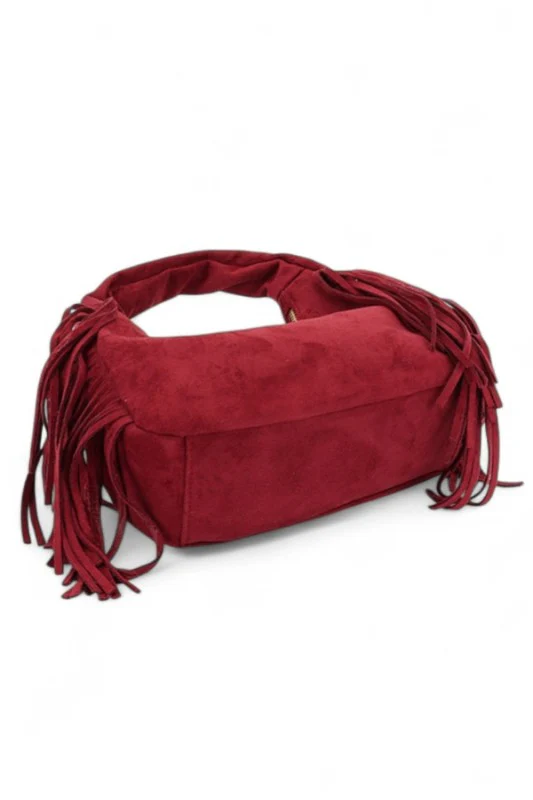 Faux Suede Top Handle Fringe Bag - Image 7