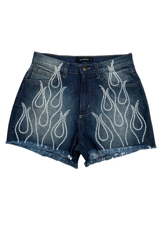 FLAME RHINESTONE DENIM SHORT - Image 2