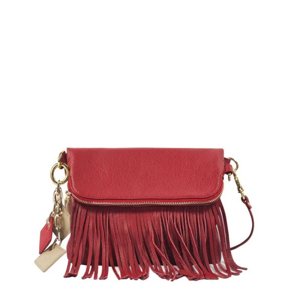 Flamingo Leather Fringe Handbag- Scarlet Red - Image 2