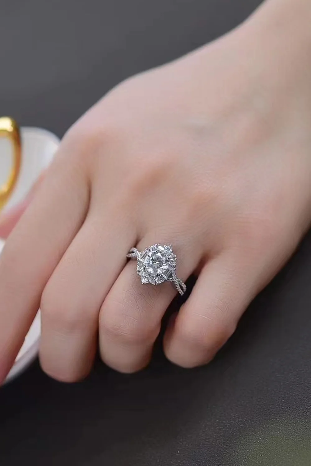Floral 2 Carat Moissanite Crisscross Ring - Image 6
