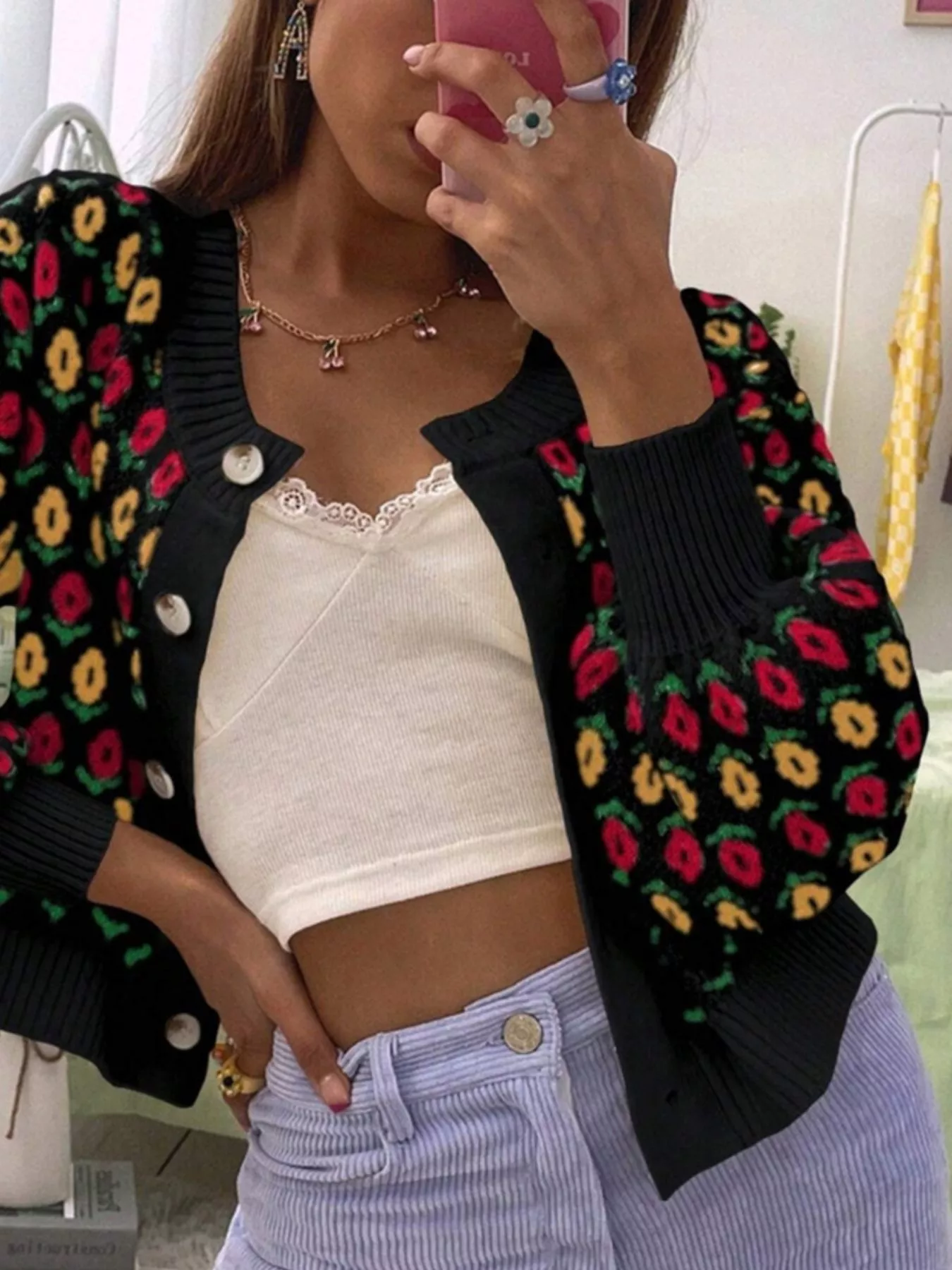 Floral Button Up Long Sleeve Cardigan - Image 10