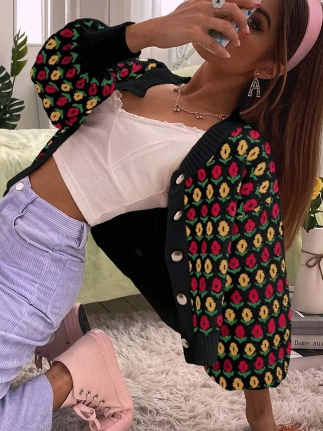 Floral Button Up Long Sleeve Cardigan - Image 11