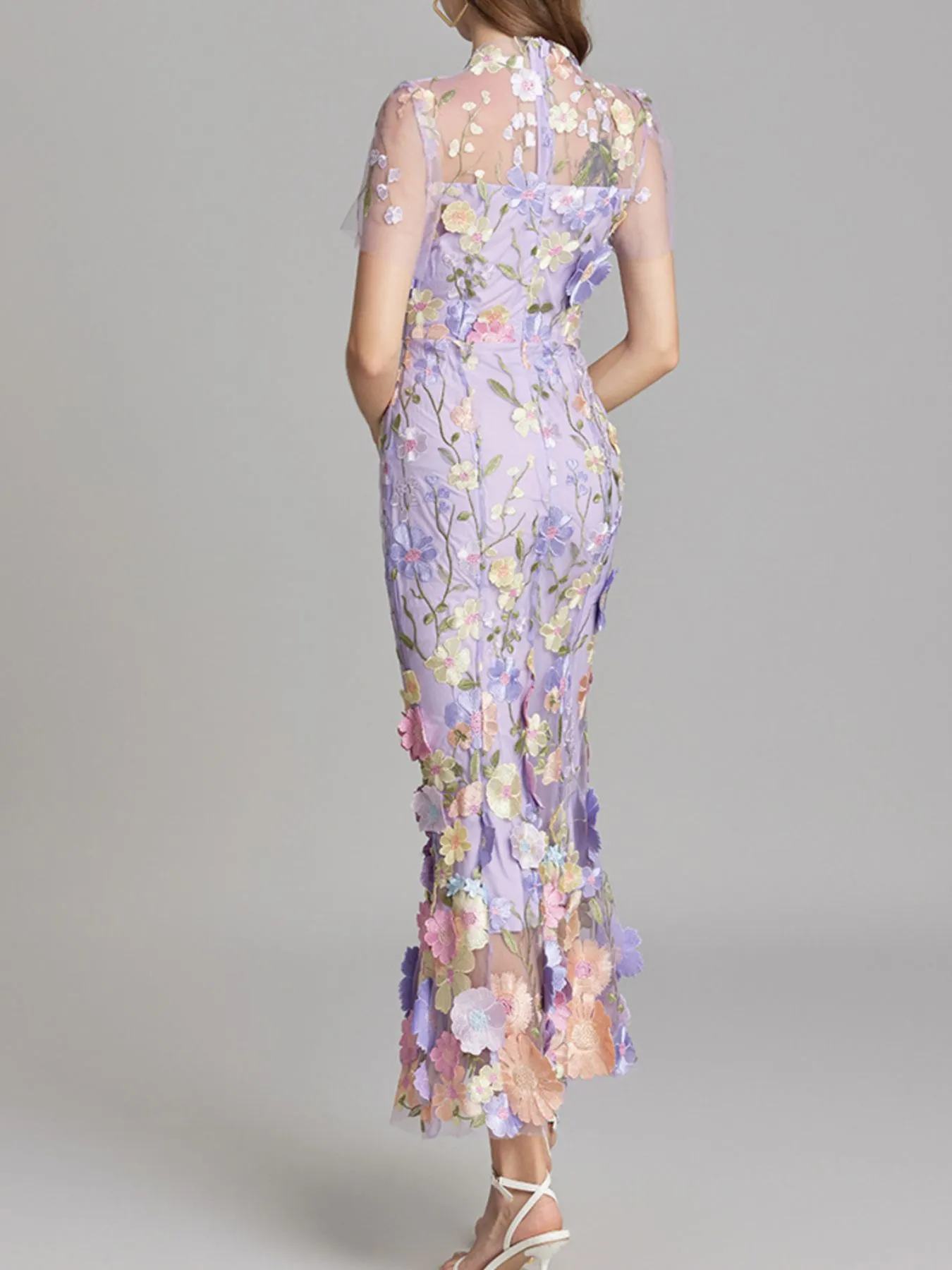 Floral Embroidered Mesh Overlay Maxi Dress - Image 5