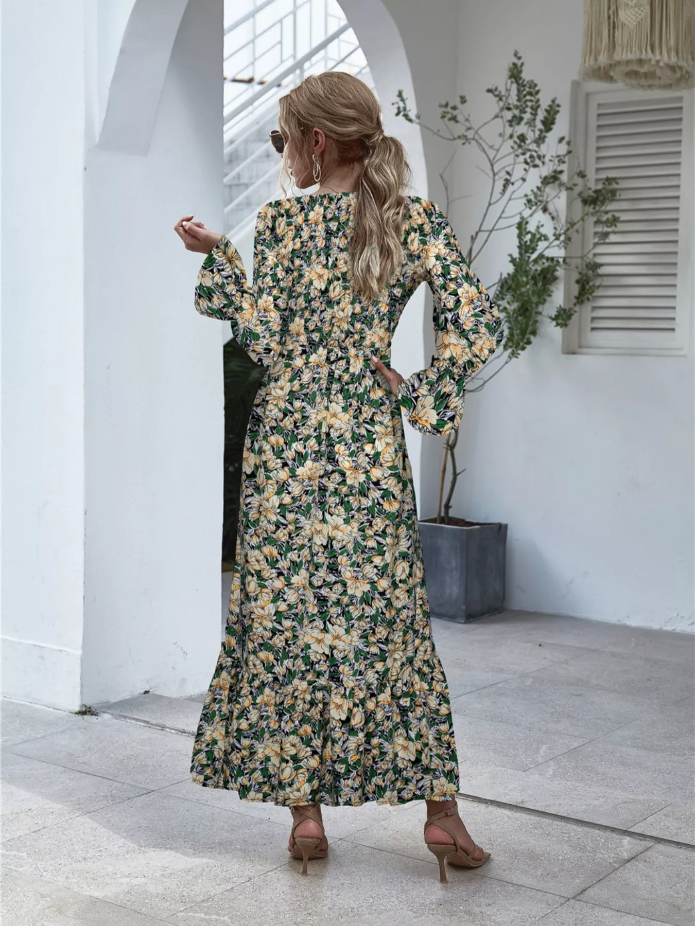 Floral Flounce Sleeve Maxi Dress - Image 3