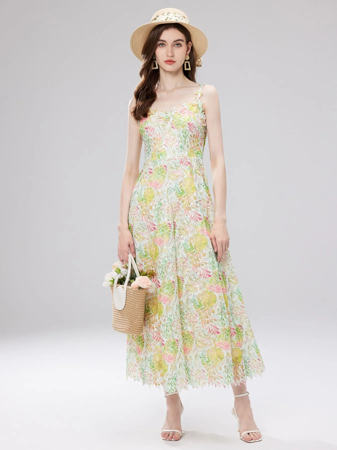 Floral Lace Sleeveless V-Neck Midi Dress - Image 13