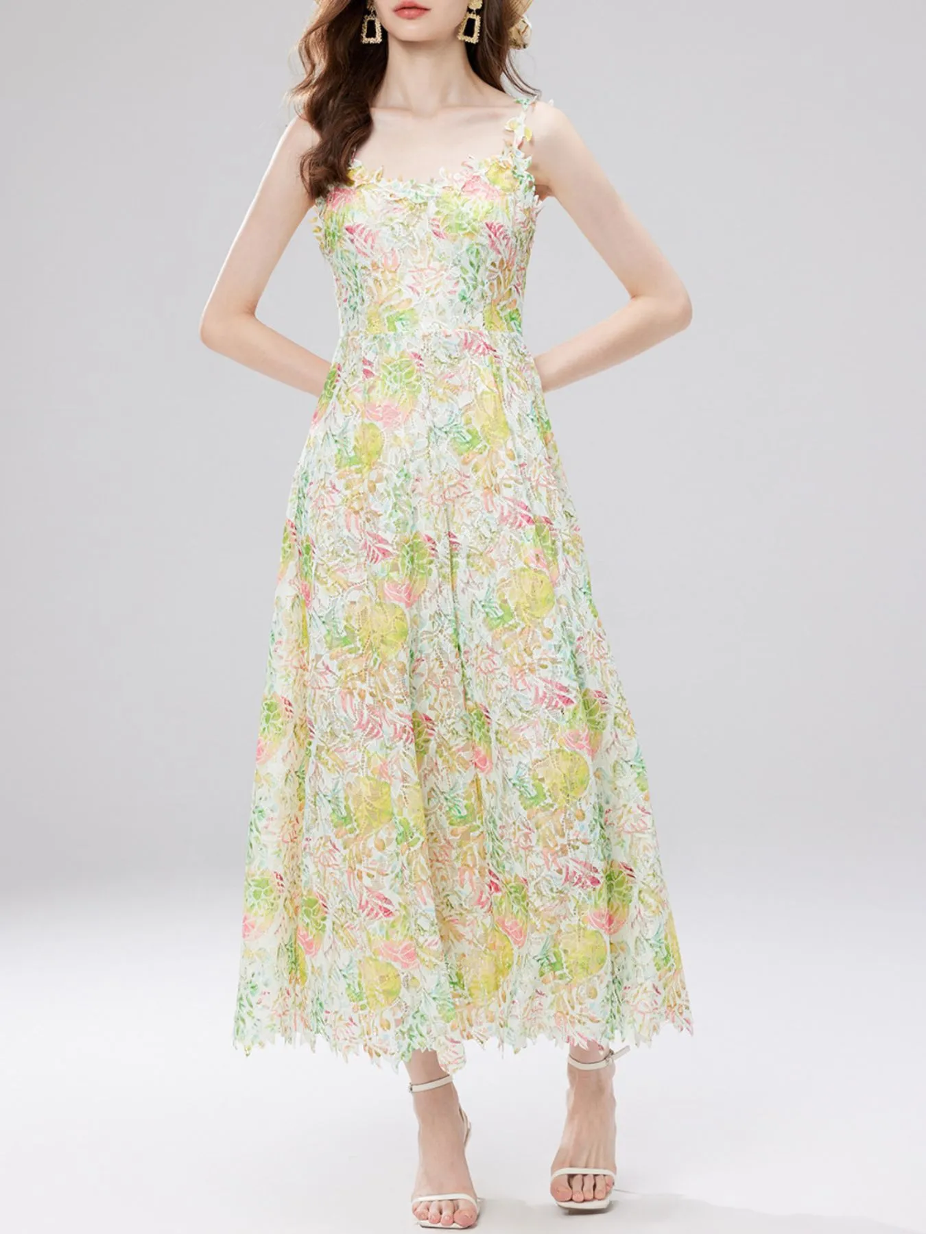 Floral Lace Sleeveless V-Neck Midi Dress - Image 14