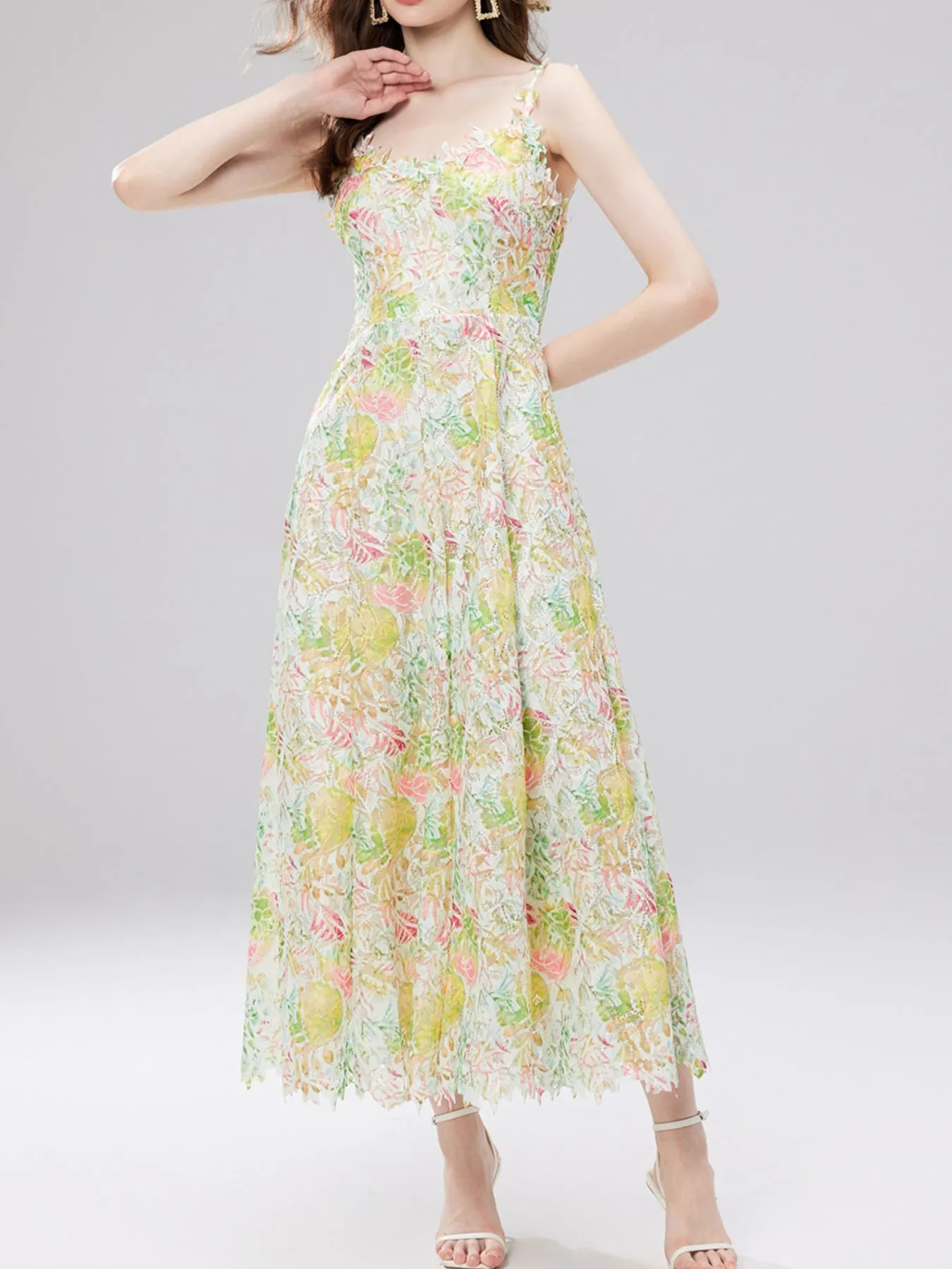 Floral Lace Sleeveless V-Neck Midi Dress - Image 16