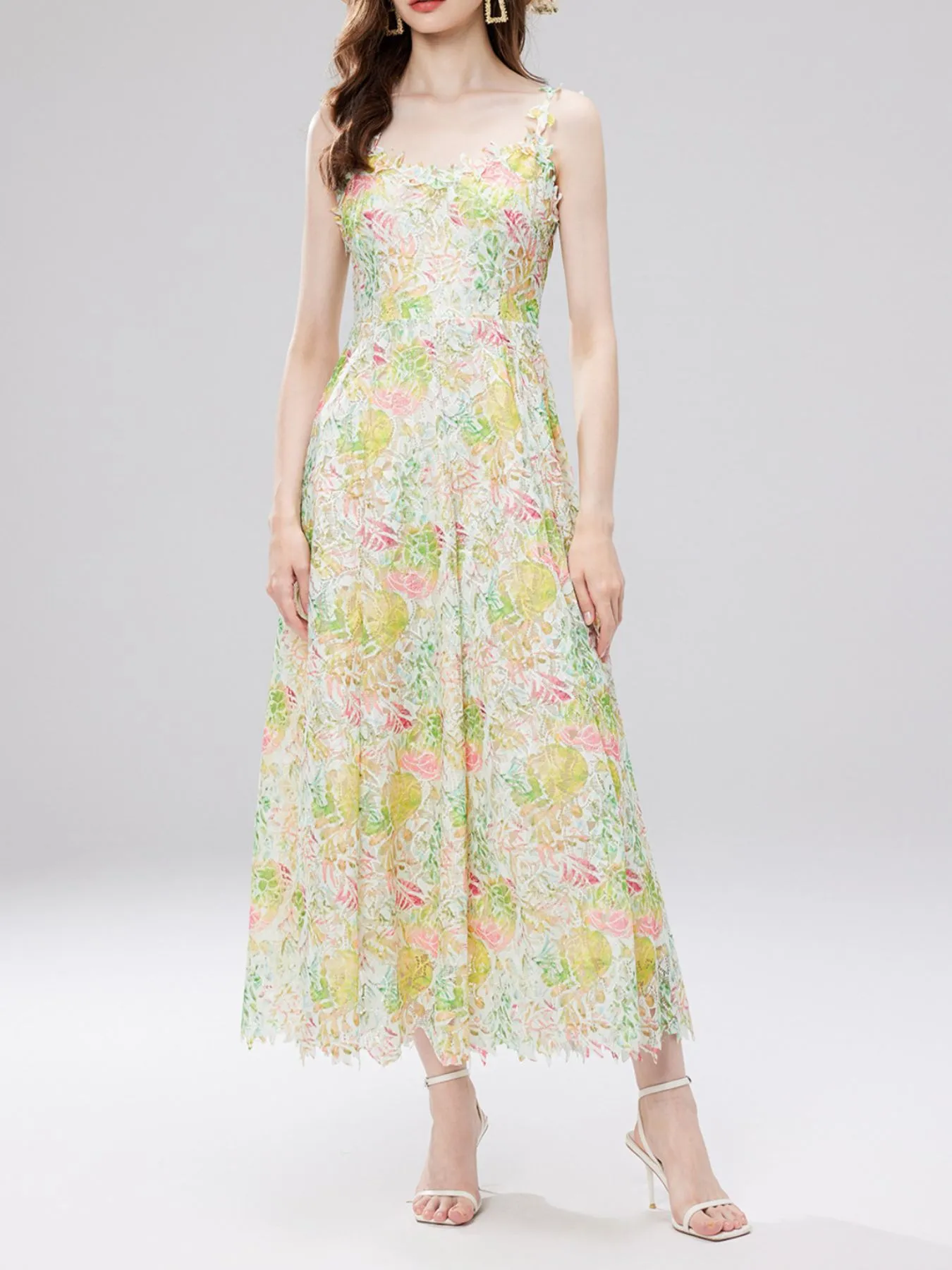 Floral Lace Sleeveless V-Neck Midi Dress - Image 18