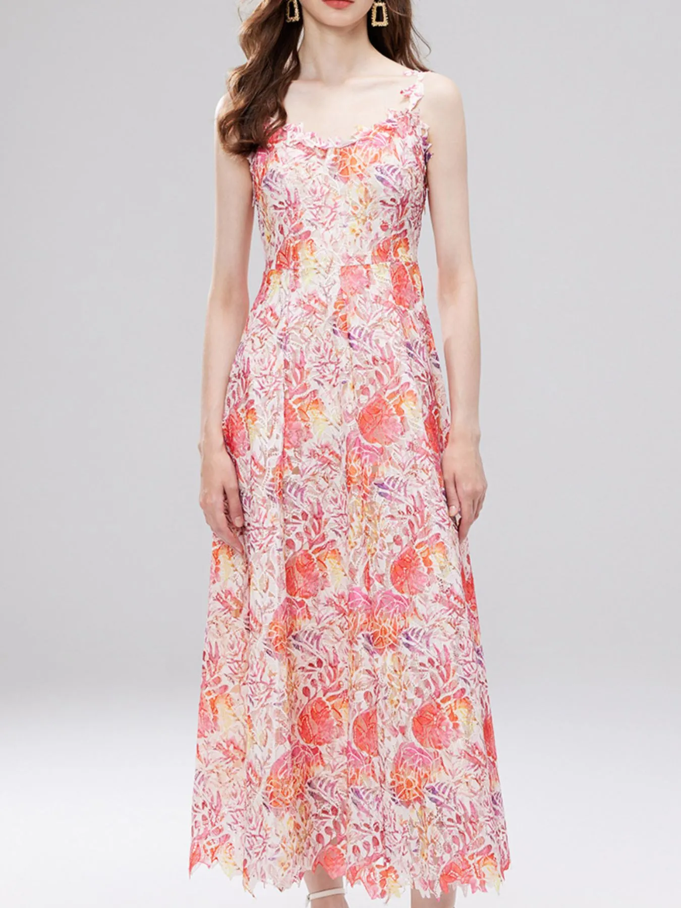 Floral Lace Sleeveless V-Neck Midi Dress - Image 19