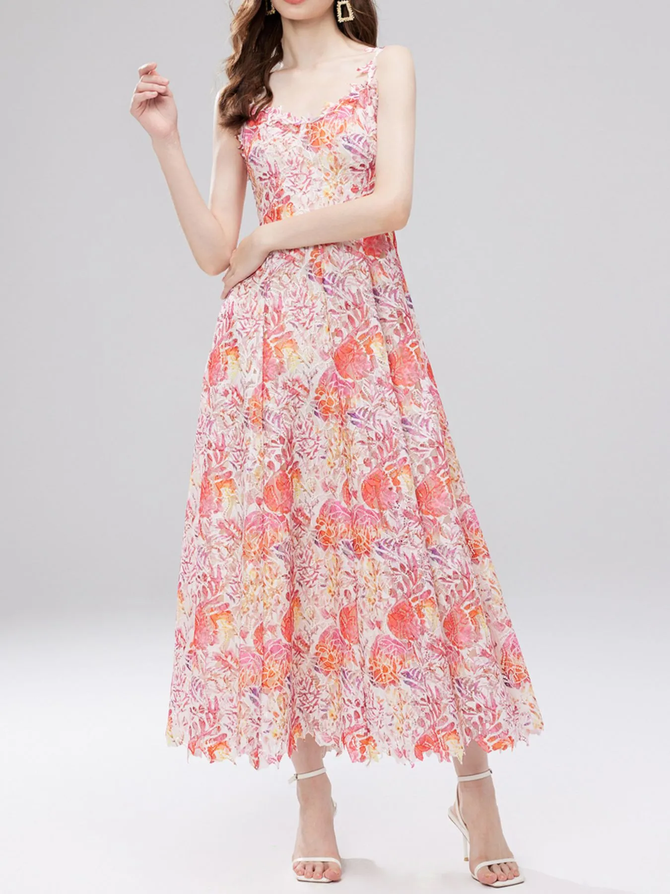 Floral Lace Sleeveless V-Neck Midi Dress - Image 23