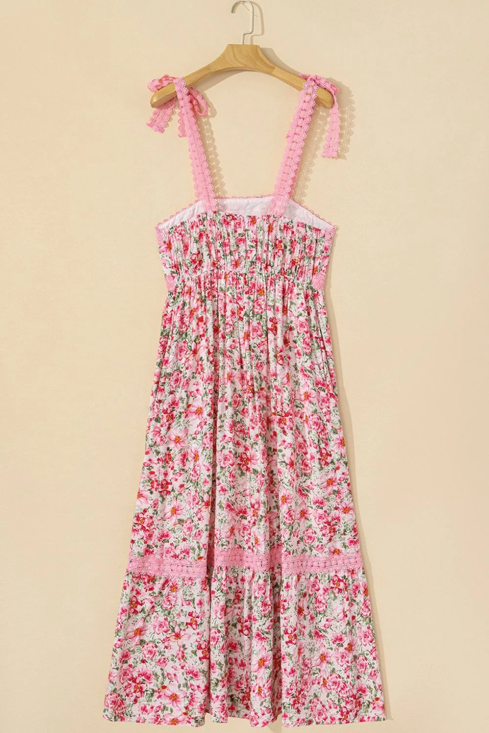 Floral Lace Tied Strap Square Neck Dress with Pockets - Image 11