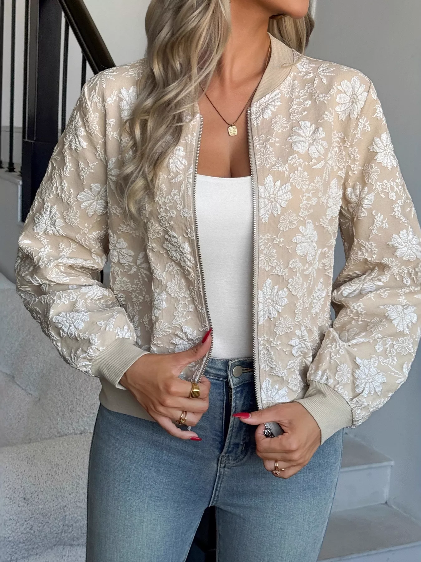 Floral Lightweight Zip Up Jacket - Image 4