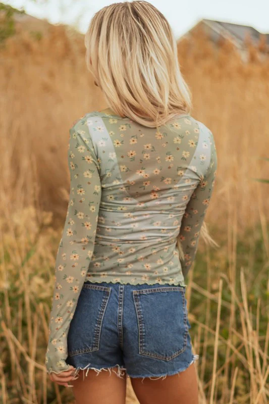 Floral Mesh Long Sleeve Top - Image 2