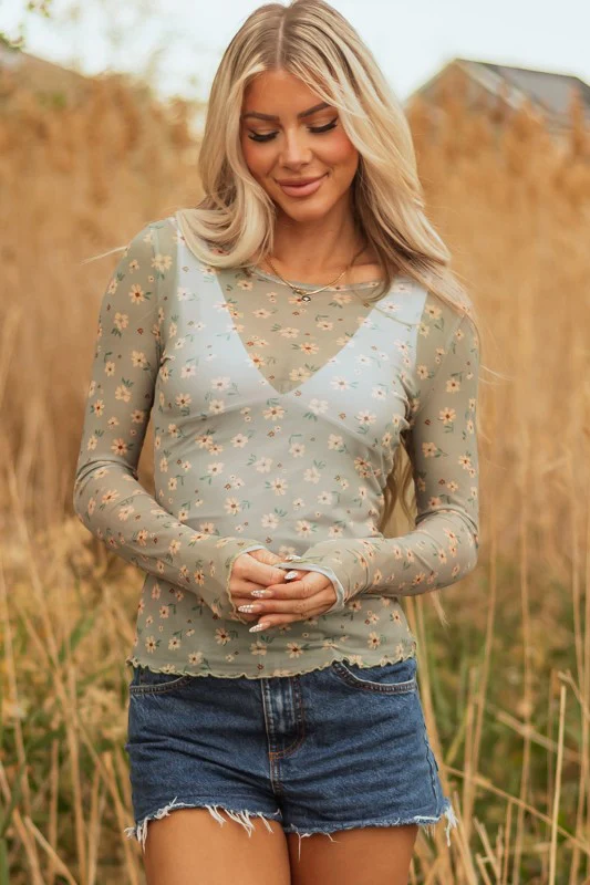 Floral Mesh Long Sleeve Top - Image 5