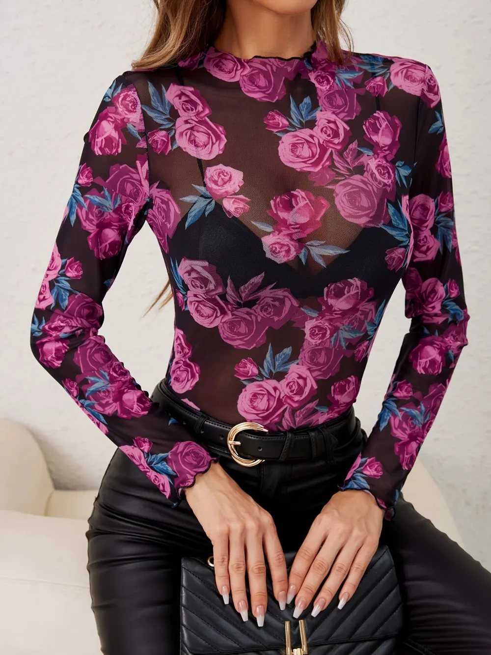 Floral Mock Neck Long Sleeve Top - Image 5