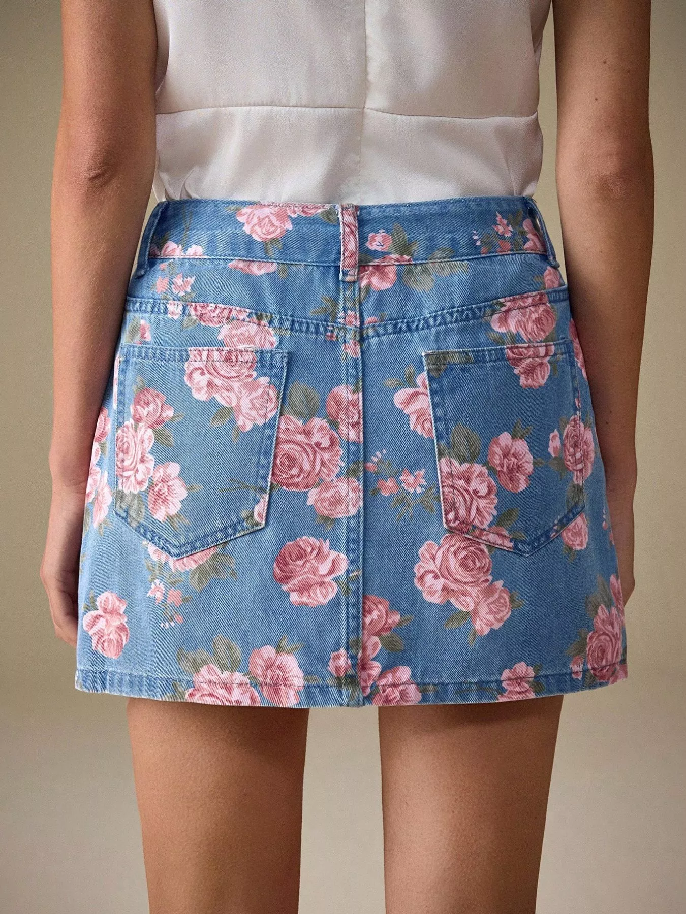 Floral Print Denim Skirt - Image 3