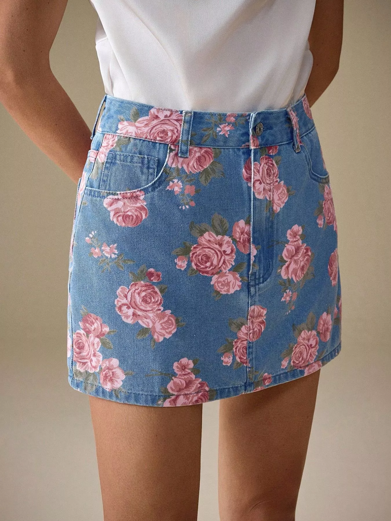 Floral Print Denim Skirt - Image 4