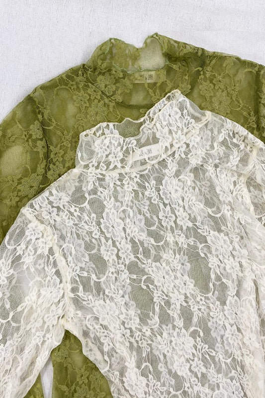 Floral print lace long sleeves top - Image 20