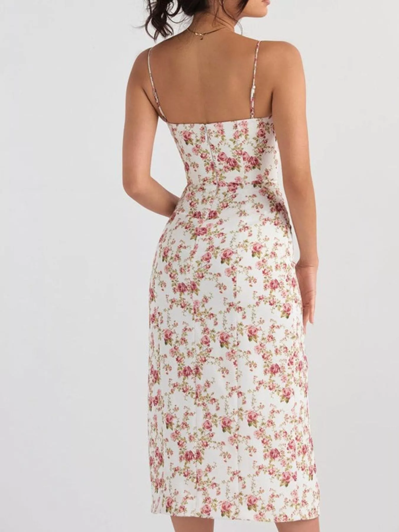 Floral Print Lace Trim Slit Midi Dress - Image 7