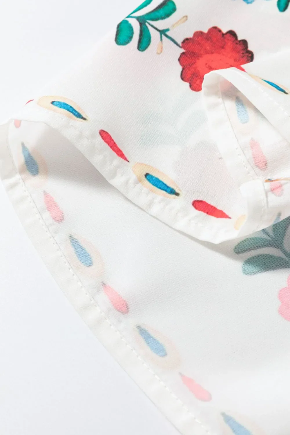 Floral Print Round Neck Ruffle Trim Blouse - Image 8