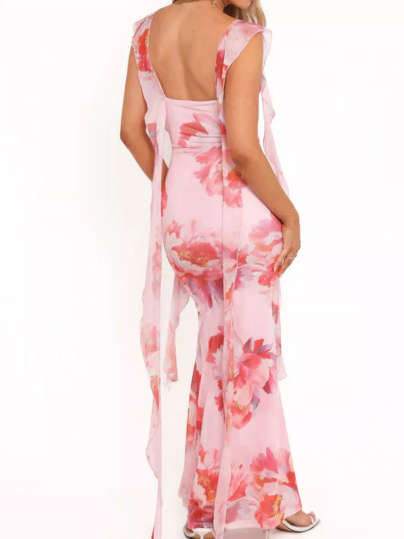 Floral Print Ruffle Trim Bodycon Maxi Dress - Image 9