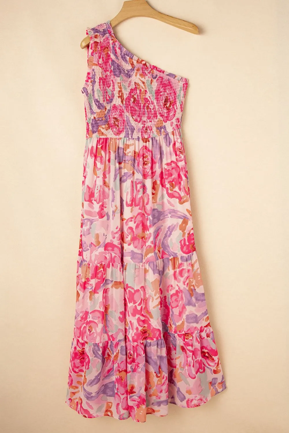Floral Print Shirred One Shoulder Maxi Dress - Image 5