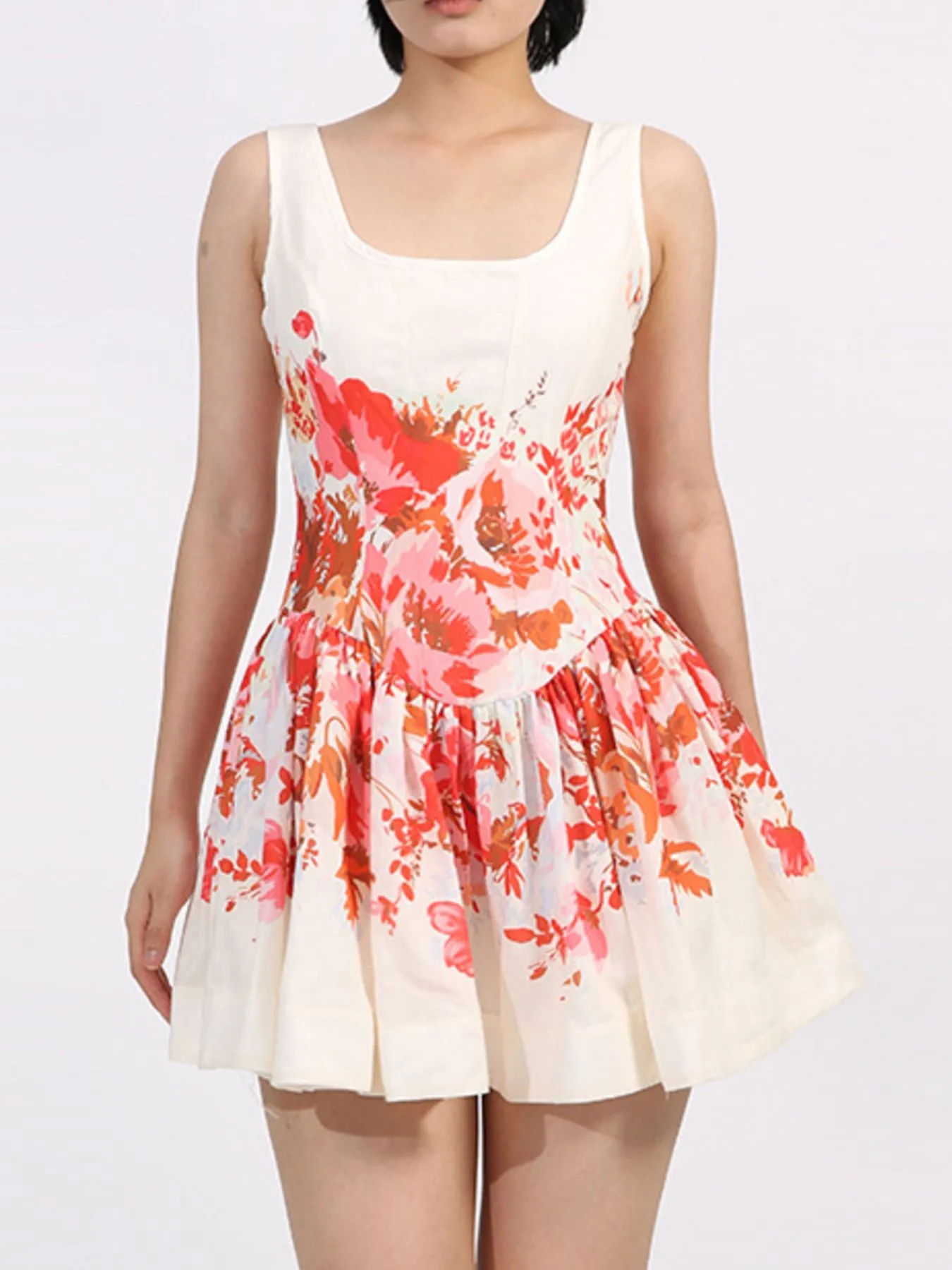 Floral Print Sleeveless A-Line Mini Dress - Image 3