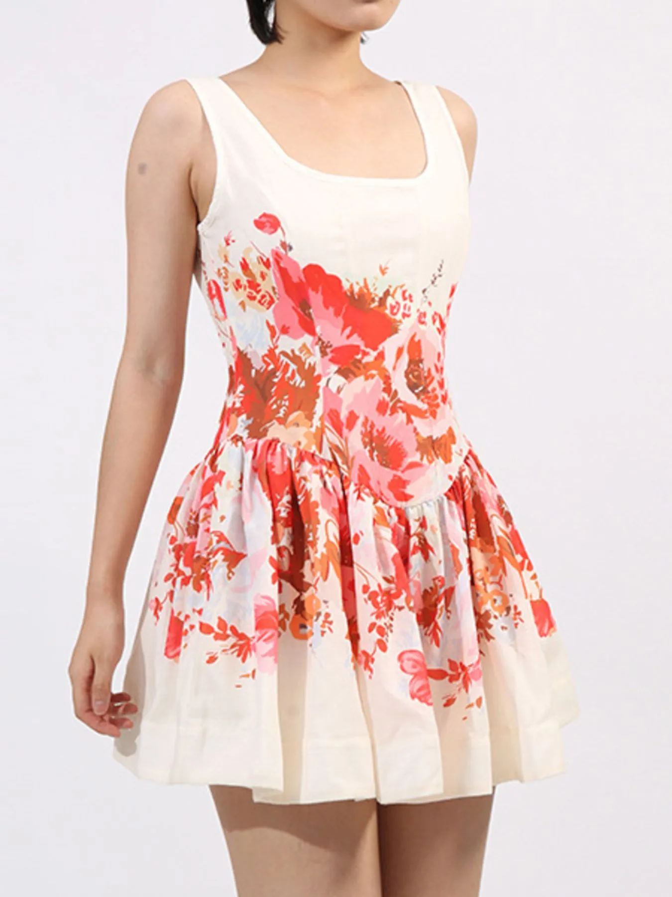 Floral Print Sleeveless A-Line Mini Dress - Image 4