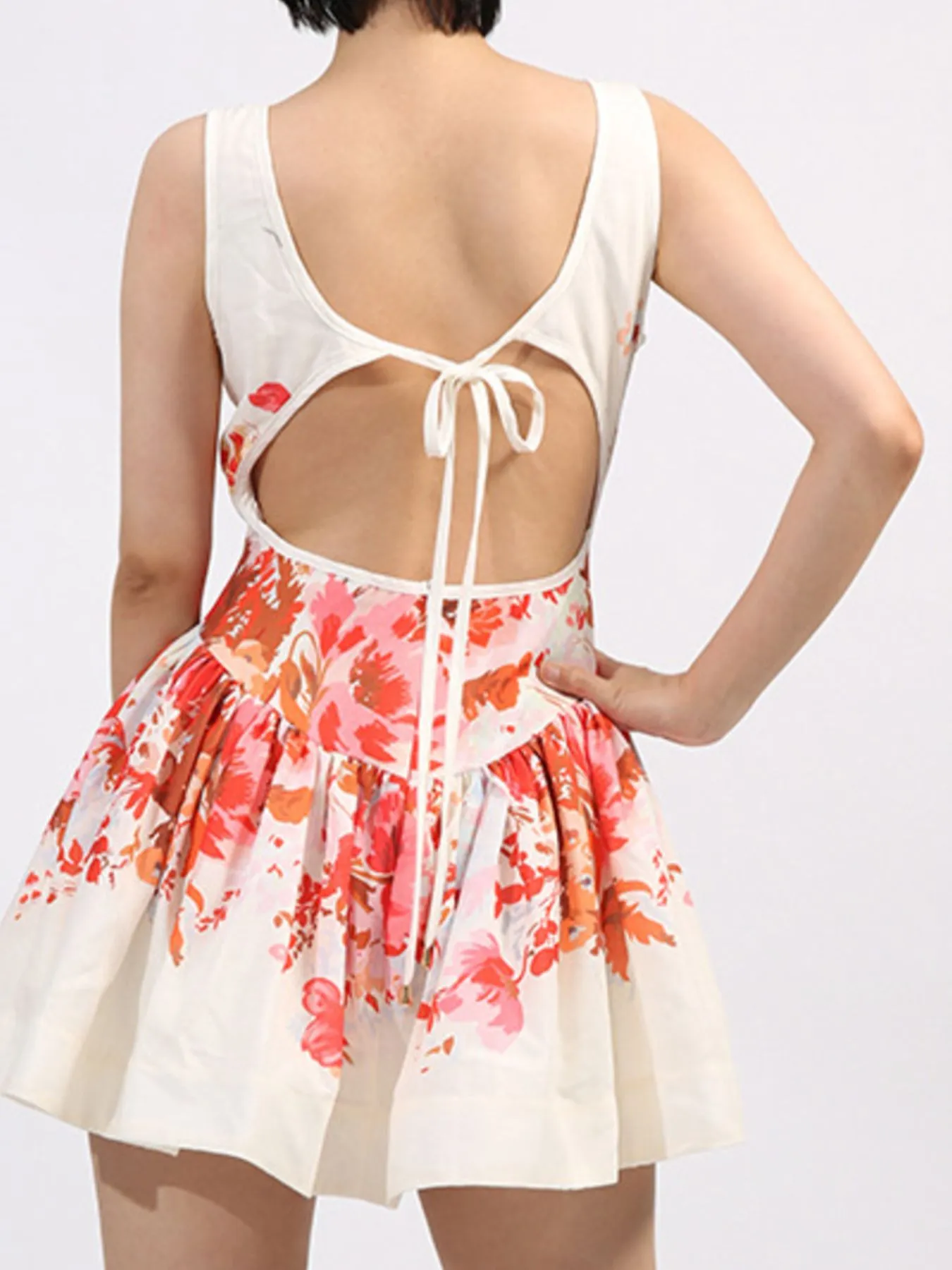 Floral Print Sleeveless A-Line Mini Dress - Image 6