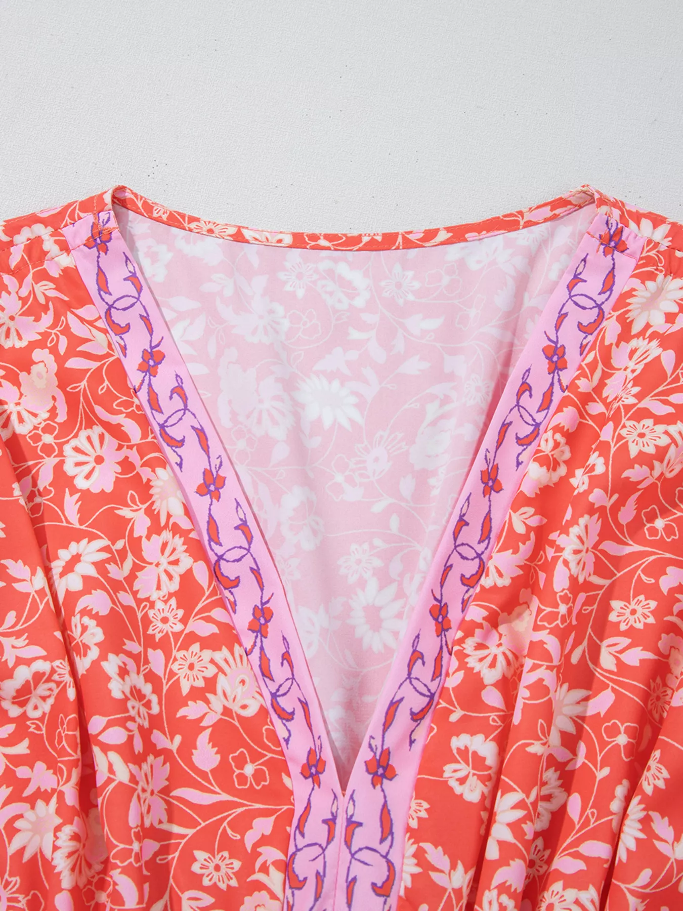Floral Print Tasseled Tied Sleeve Empire Waist Dress - Image 9