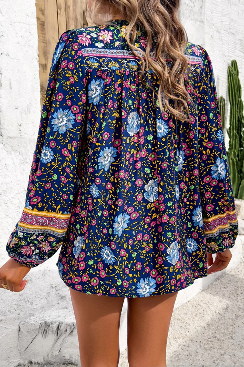 Floral Print Tie Neck Blouse - Image 2