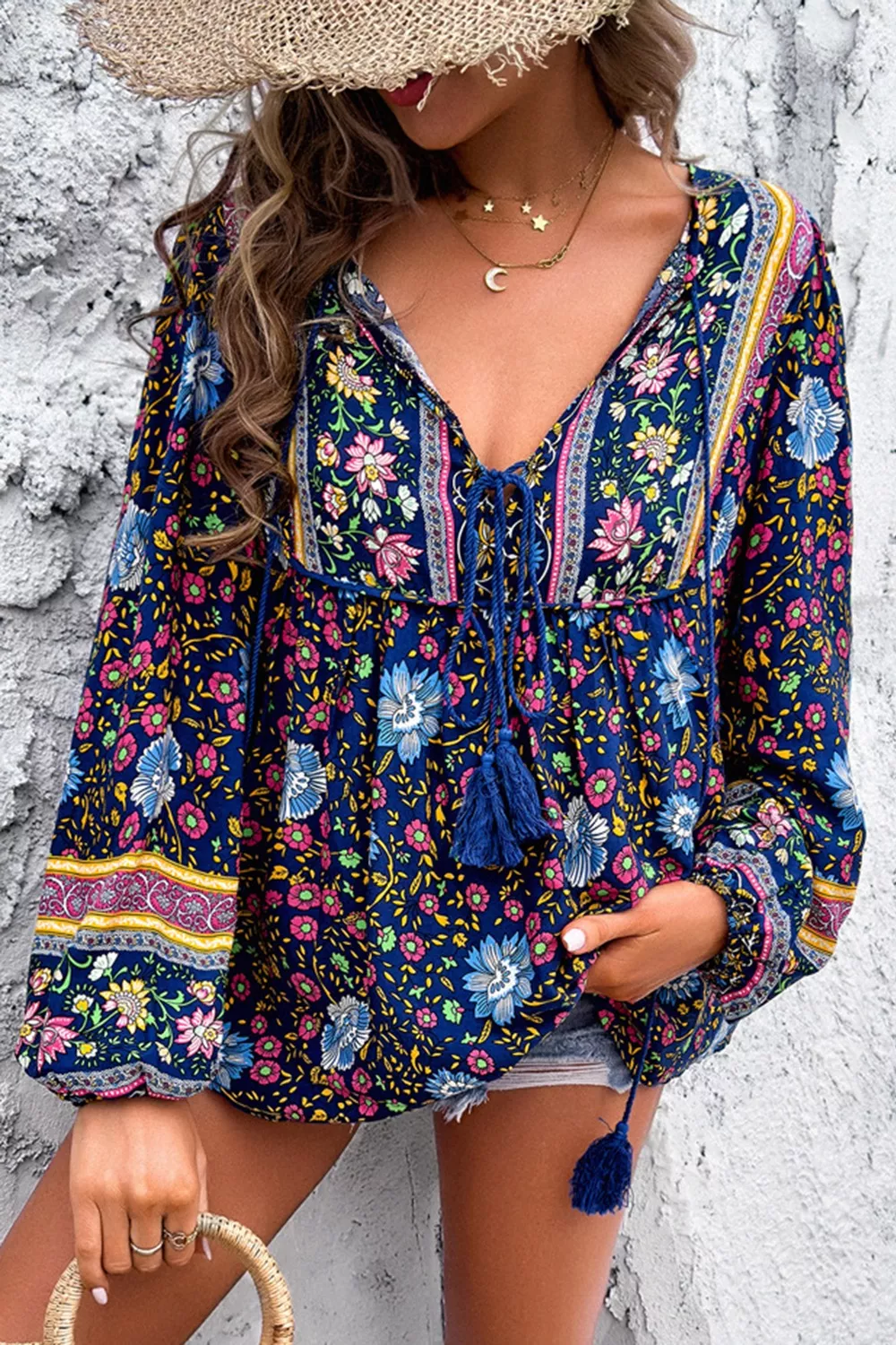 Floral Print Tie Neck Blouse - Image 5