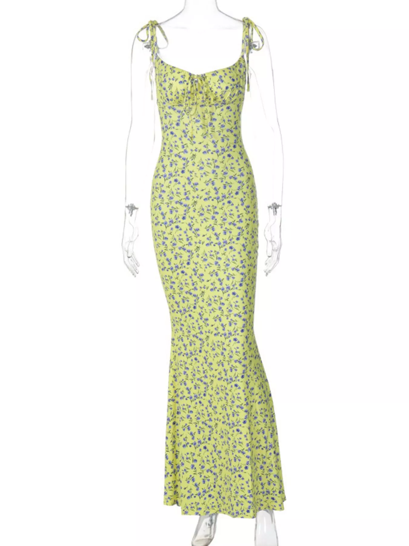 Floral Print Tie Strap Bodycon Maxi Dress - Image 11