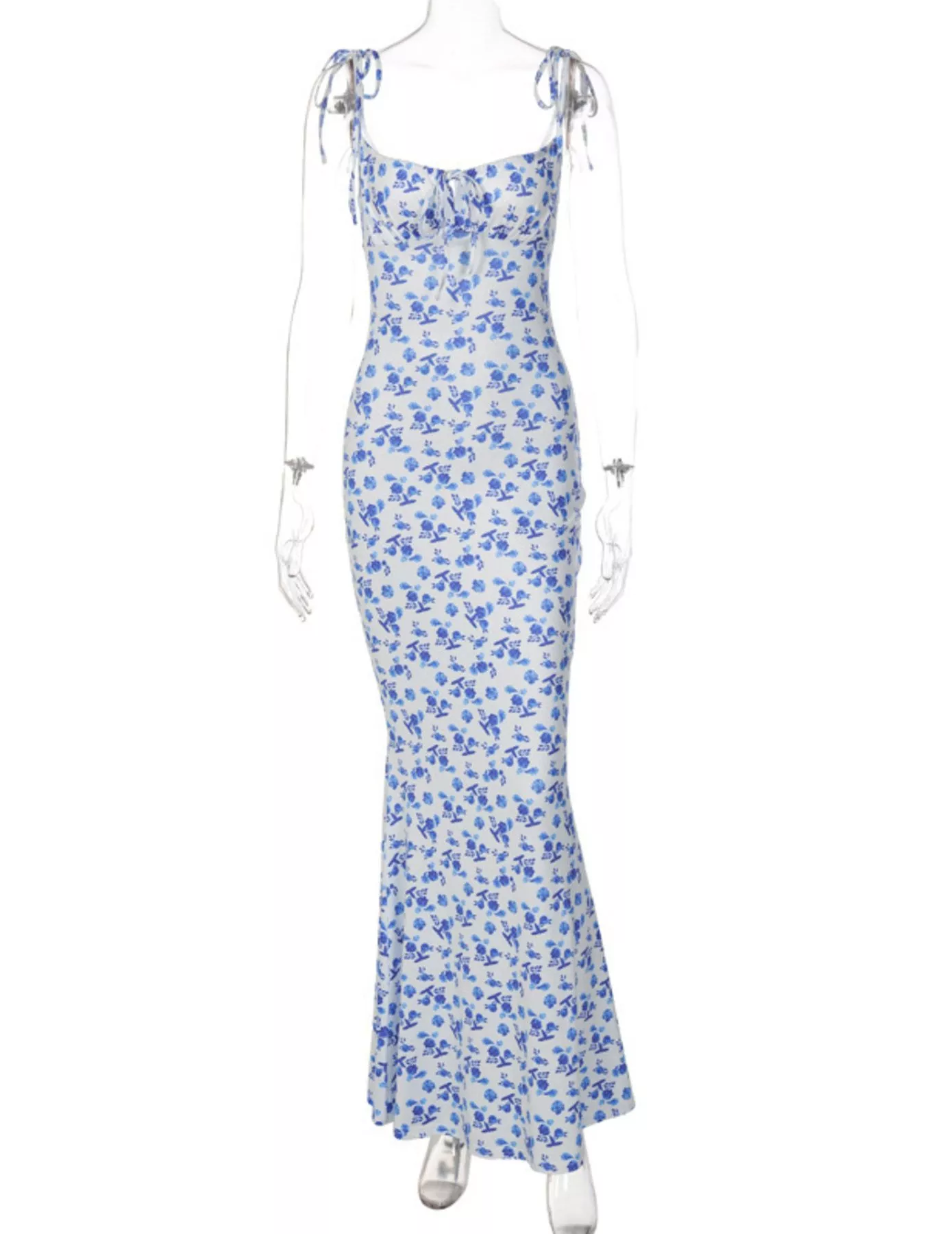 Floral Print Tie Strap Bodycon Maxi Dress - Image 21