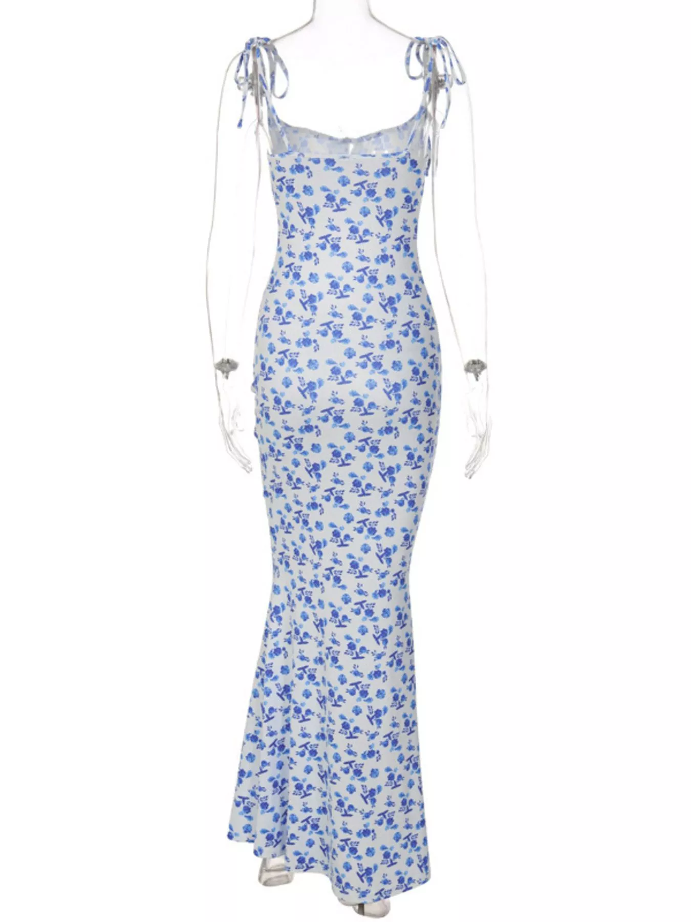 Floral Print Tie Strap Bodycon Maxi Dress - Image 22